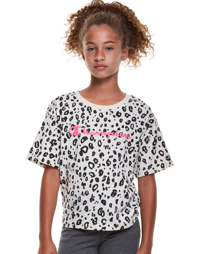 Camiseta Champion Niña - Boxy Leopard Print ( Negras/Blancas ) 3598701-CH